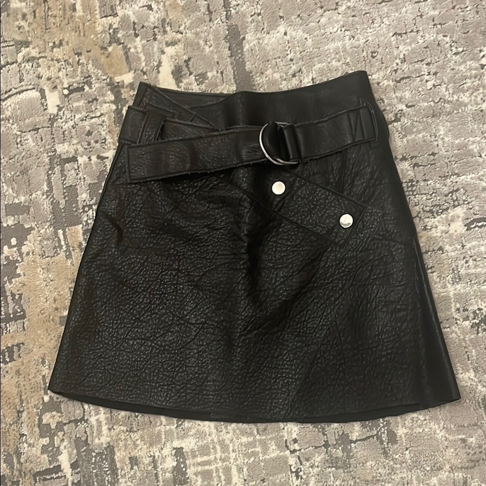 Black Leather Skirt with Belt